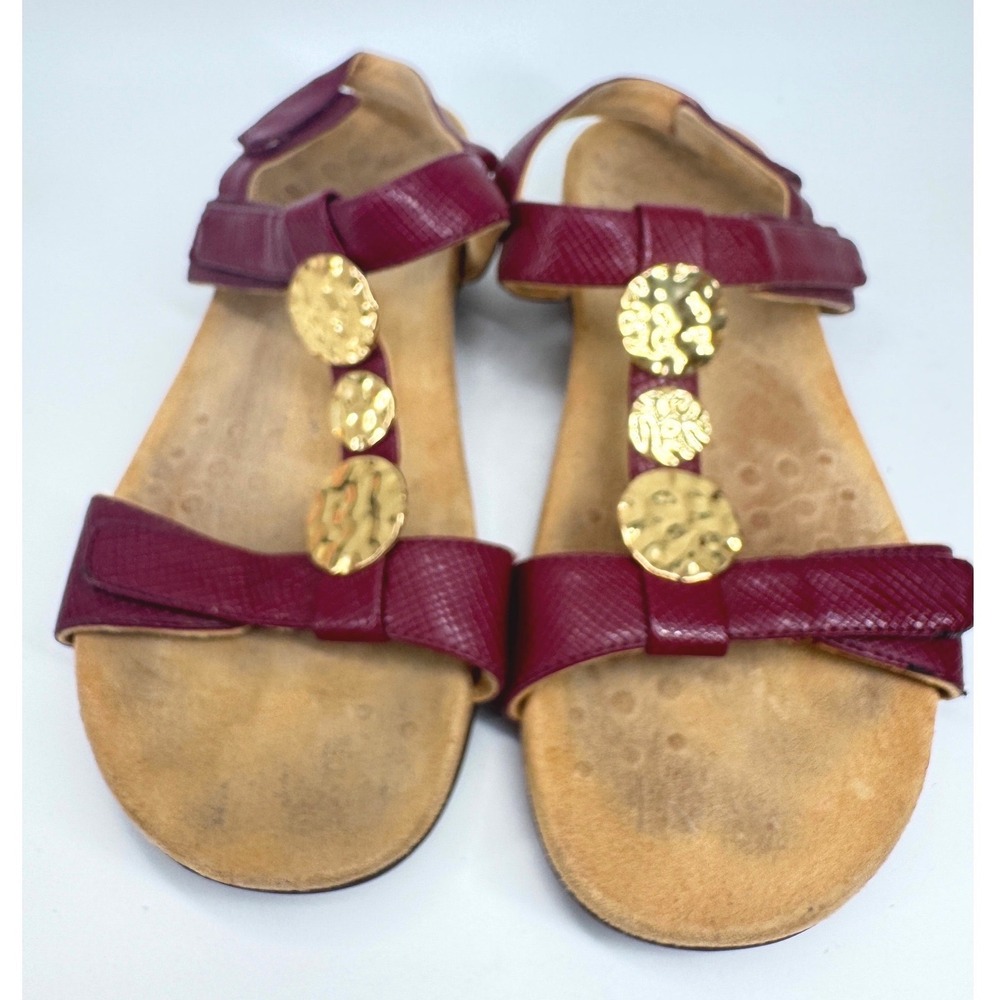 Vionic Farra Sandals Size 9  Burgundy Lizard Embossed Strappy Comfort